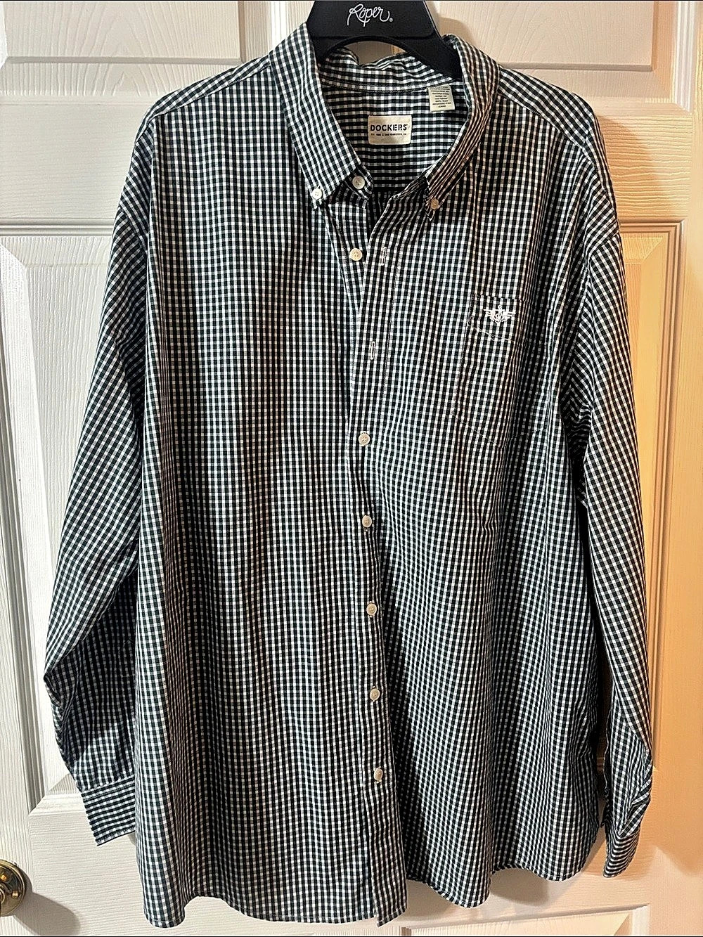 Dockers Gingham Button Down Shirt in Green & White Size 2XL Like New